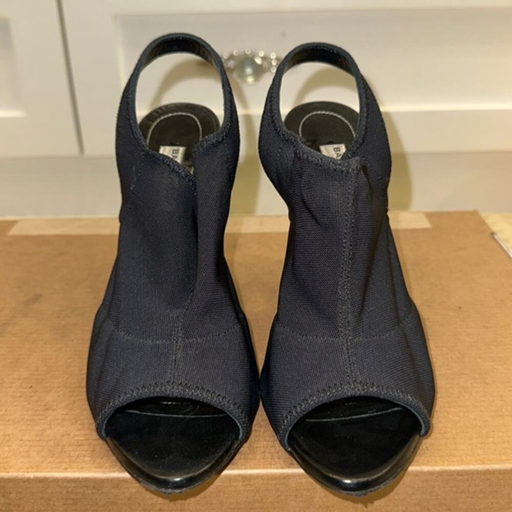 BALENCIAGA Black Sock Open Toe Mule Heels